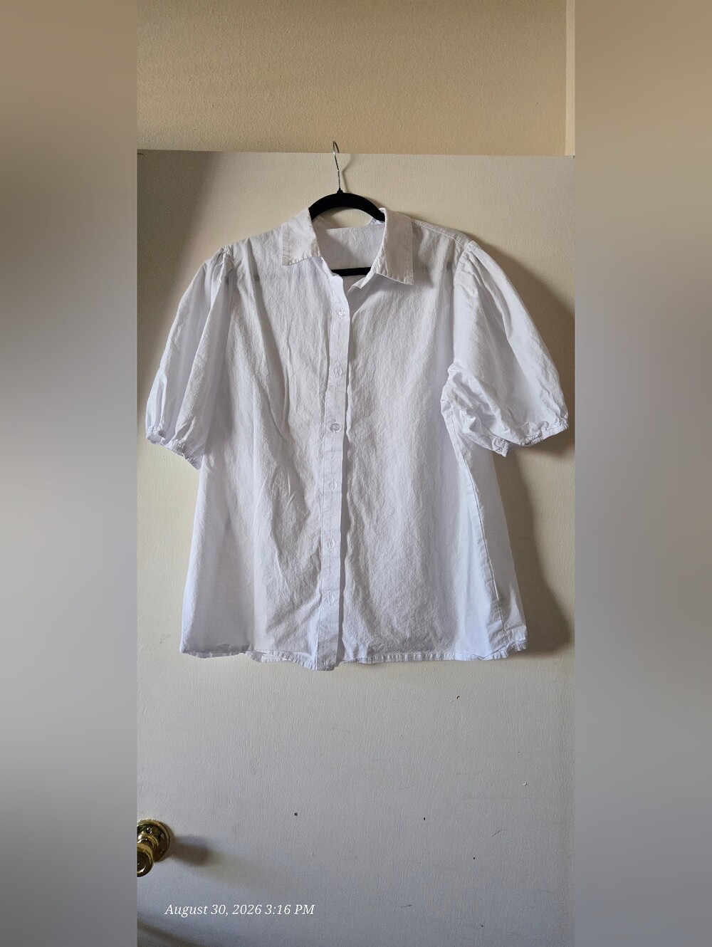 Classic White Puff-Sleeve Button Down Shirt